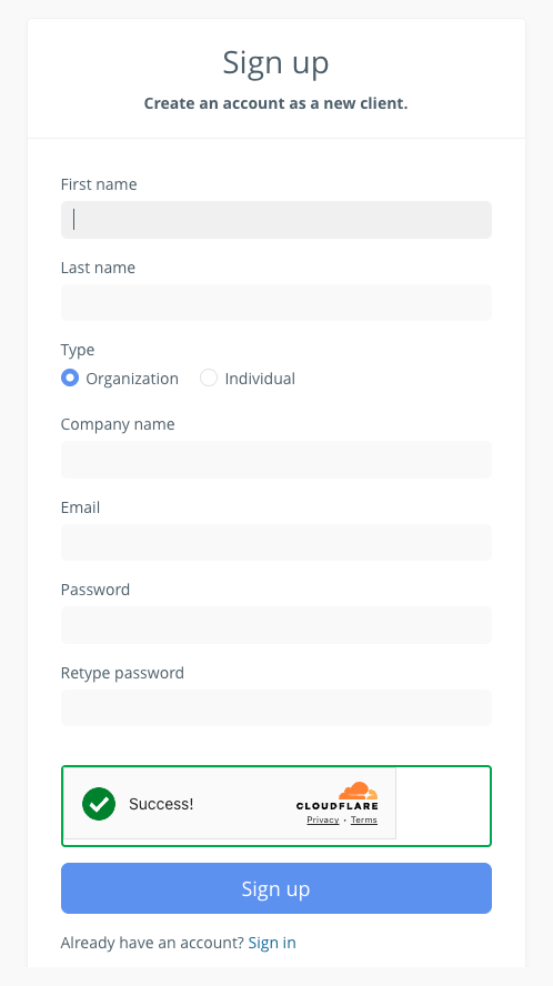 Client Signup Form